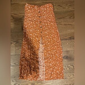 wild fable Rust Floral Button-Front Maxi Skirt